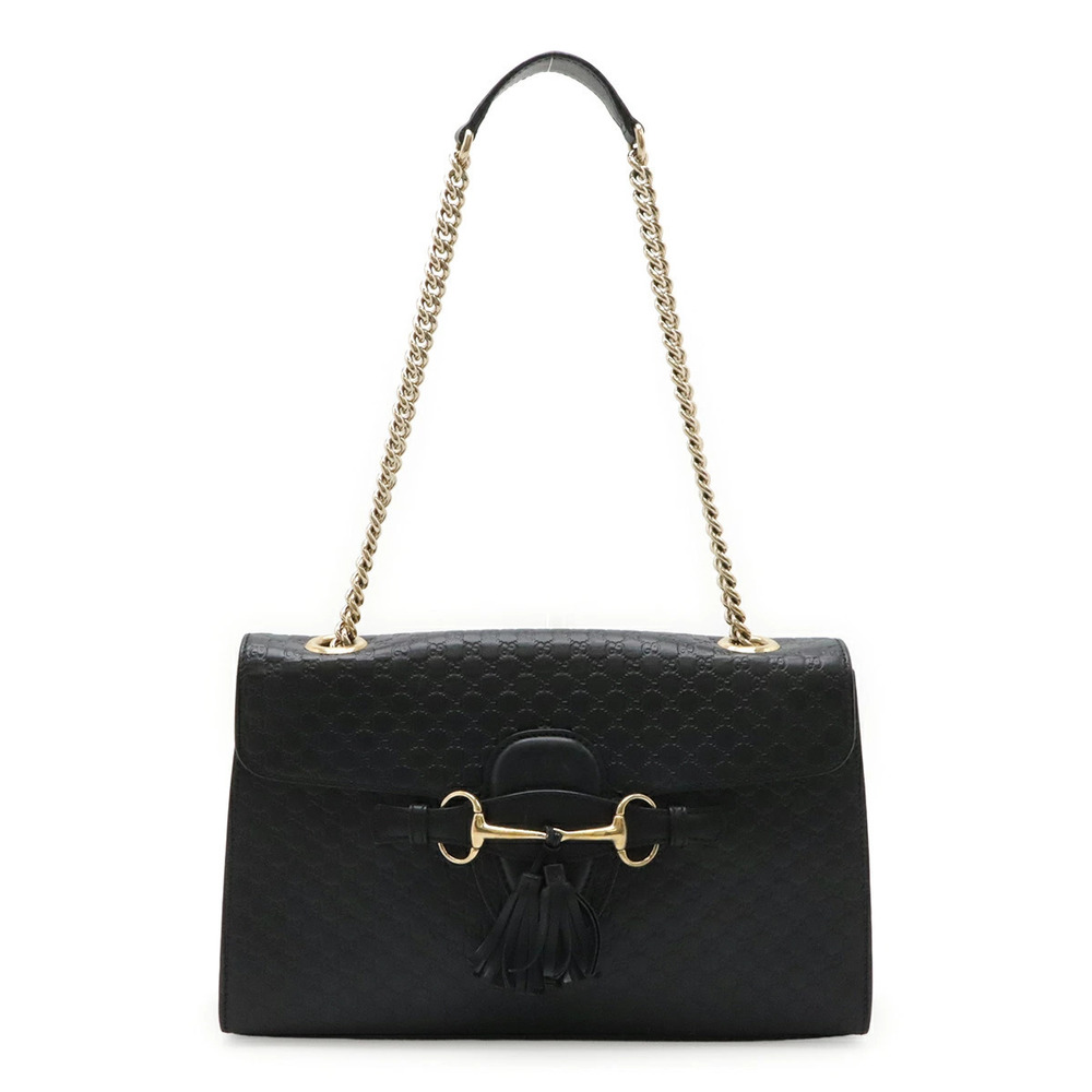 Gucci Microguccissima Emily Horsebit Chain Bag Shoulder Tassel Leather Black